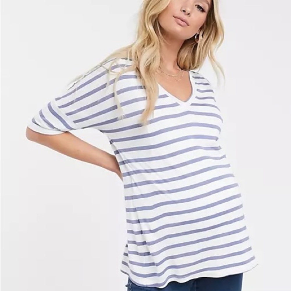 ASOS striped maternity/nursing shirt size US 8 EUC grey and white stripe